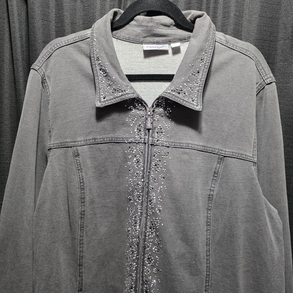 Dream Jeannes / Quacker Factory Gray Bejeweled  Rhinestone Embellished Jacket XL